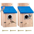 Dreyoo Cedar Bluebird Box Houses for Outside, 1-1/2'' Entrance Hole Wooden Bird Houses with Metal Guard, Secure Latch, Fledgling Grooves, Air Vents for Bluebird Wren Swallow (2 Pack)