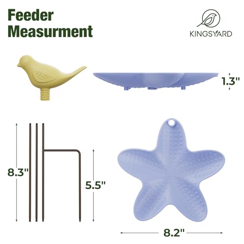 Kinsgyard 2 Pack Free Standing Tray Bird Feeders with Adjustable Pole, Wild Bird Bath for Outdoor Garden Yard Decor, Large Seed Capacity, Easy to Clean and Refill, Yellow & Purple - color: Yellow & Purple
