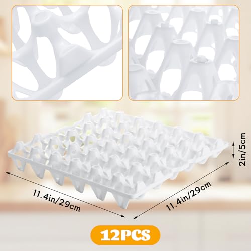 12 Pack Plastic Egg Tray 30 Count Stackable Bulk Egg Cartons Racks Organizer Plastic Egg Trays Crate for Packing, Storing, Sorting, Shipping, White