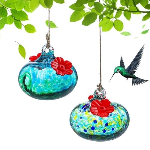 2pcs Small Glass Hummingbird Feeder for Outdoors with 2 Flower Feeding Port - color: Color-4
