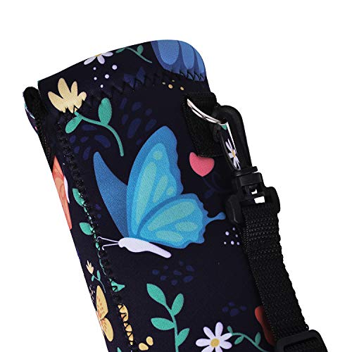 AMARY 500ML Neoprene Water Bottle Carrier Bag with Adjustable Shoulder Strap,Insulated Water Bottle Cover for Stainless Steel/Glass/Plastic Bottles 16.9OZ (Butterfly-2) - color: Butterfly-2