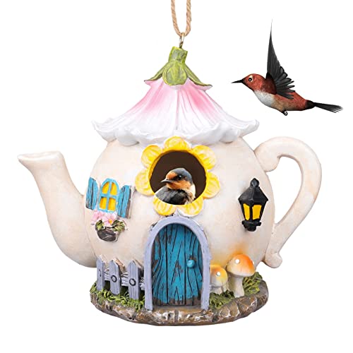 Yinns Resin Bird House for Outside, Decorative Hanging Birdhouse for Garden | Birdhouses, Hanging Watering Can Bird Houses for Outdoors Cardinal Bluebird Wild Birds Nesting - color: D-Watering Can