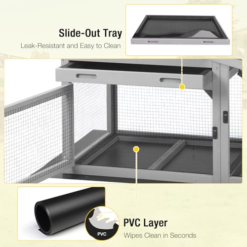 Aivituvin Rabbit Hutch Outdoor with Wire Mesh Bunny Cage Indoor with Ramp Chicken Coop Removable Bottom Wire Mesh Rabbit Cage with UV Panel 53.4" L x 23.6" W x 38.1" H Grey - color: Grey, size: 53.4"L x 23.6"W x 38.1"H