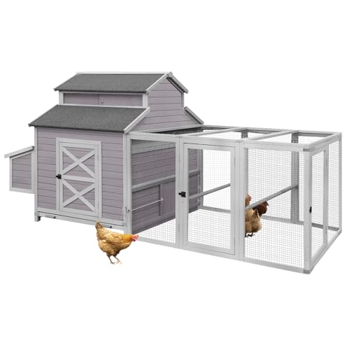 35.3ft² Large Chicken Coop with Run, Wooden Poultry Cage with Pull Out Trays & Nesting Box, Outdoor Rabbit Hutch Duck House for Backyard Garden - color: Grey, size: 115.0"L x 50.0"W x 56.0"H