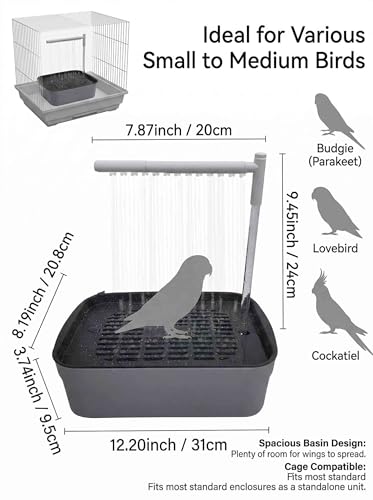 Automatic Parakeet Bird Bath with Pump,Adjustable Water Flow & Parrot Shower,USB Powered Bird Fountain Bathtub for Cage,Quiet Circulating Water System for Budgie,Lovebird (L) - color: Light gray
