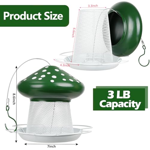 Bird Feeder, Heavy Duty Metal Bird Feeders for Outdoor Hanging | Wild Birdfeeder, 3LB Capacity, 4 Perches, Sturdy, Cute Mushroom Shape, For Outside Garden Yard - color: Green