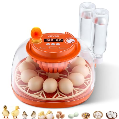 VEVOR 12 Egg Incubator, Automatic Egg Turner with LED Candler, Temperature & Humidity Control, 360° View Clear Window, Poultry Eggs Incubator for Home Farm, Hatching Chicks Ducks Goose Quail - size: 12 Eggs
