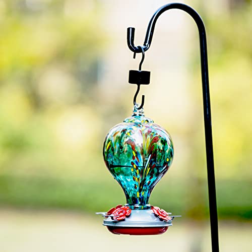 Hummingbird Feeders 32OZ Glass Hummingbird Feeder with Ant Moat, Yard Porch Decor (Teal Blue) | LaElvish Garden Hummingbird Feeders 32OZ Glass Hummingbird Feeder with Ant Moat, Yard Porch Decor (Teal Blue) - color: Teal Blue