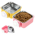 Crate Dog Bowl, Removable Stainless Steel Pet Cage Hanging Anti-Overturn Food Water Feeder Cage Cup (2Pcs, Square, Yellow/Pink, 11.1oz), Intended for Puppies/Cat/Rabbit/Bird - color: Yellow/Pink, size: 4.7"(11.1oz)