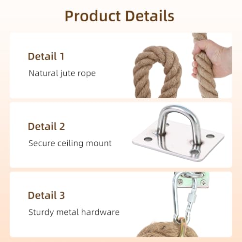 1.38" x 9.84 Ft Cat Climbing Rope for Ceiling & Wall Mounted,Cat Climbing Jute Rope Furniture Pole Scratching Post for Indoor and Outdoor Cats Scratching Playing - size: 1.38-9.84 FT