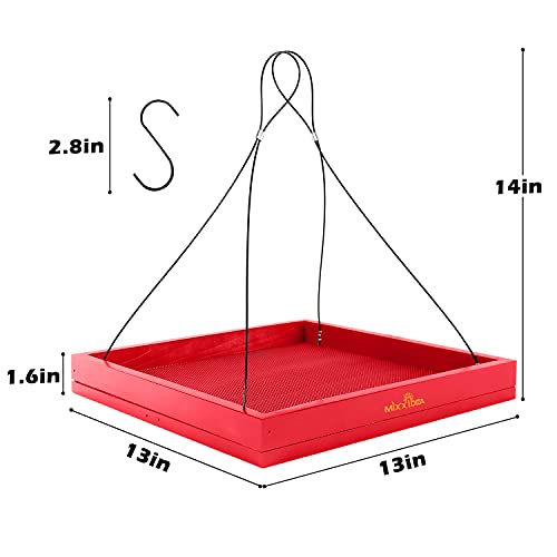 Bird Feeder Hanging Tray Seed Tray Wooden Platform Hummingbird Feeder Hanging Tray Mesh Seed Platform for Garden Yard Outside Decoration Attracting for Wild Birds (Red-1pk) - color: Red