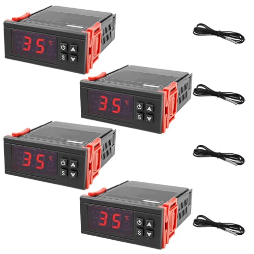 4PCS STC-1000 Digital Temperature Controller Thermostat with NTC Waterproof Sensor Probe – Dual Relay Heating & Cooling Control, ℃/℉ Display, AC 110V–220V 10A for Incubator Fridge 3D Printer Aquarium