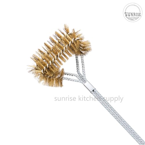 SUNRISE Fryer Brush with Long Handle (Brass with Plastic Handle, Double Brush) - color: Brass With Plastic Handle, size: Double Brush
