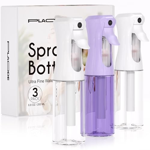 Continuous Spray Bottle for Hair Ultra Fine Mist Sprayer 3 Pack 6.8 OZ | Continuous Hair Spray Bottles Refillable Water Mister Sprayer for Hairstyling, Plants, Pets, Skincare,Salons,Barber,Cleaning - color: Purple White White, size: (3-Pack)-6.8 Oz