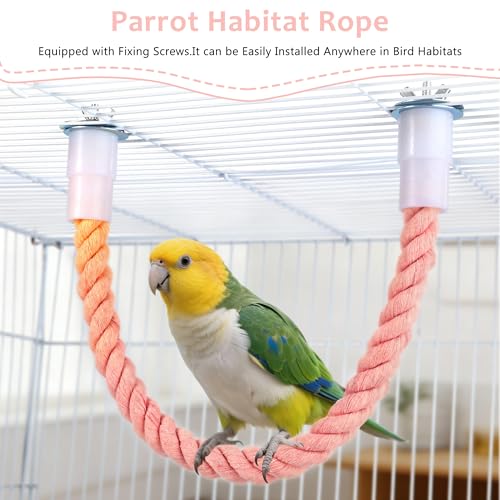 2pcs Gradient Bendable Bird Rope Perch Stands Flexible Bird Cage Climbing Rope Toys Accessories of 26mm Screw for Cockatiels Lovebird Parakeet Budgies Sugar Gliders Hemp Swing (14"+31.5") - size: 1 Short + 1 Long
