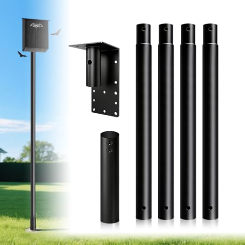 12ft Purple Martin House Pole with Ground Socket, 1.9in Diameter Bat House Pole Heavy-Duty Galvanized Steel, Durable & Easy to Install,Including Bird House Installation Bracket, Black - size: 12FT