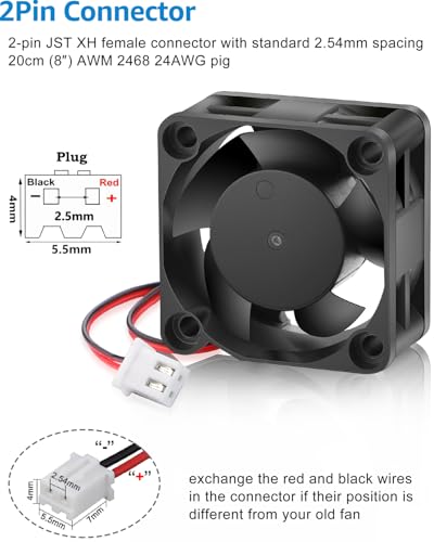 GDSTIME 40mm x 40mm x 20mm 24V DC Cooling Fan 2Pin for 3D Printer 2-Pack | 4020 Axial Fans, 24 Volt Brushless, 6000RPM, Hydraulic Bearing, 40x40x20mm - size: 40x20mm