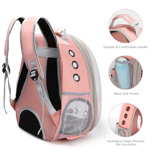 Bird Backpack Carrier, Travel Bird Cage for Small Medium Size Parrot Parakeet Budgies Cockatiel, Portable Clear Bubble Window Bag with Stainless Steel Tray Food Bowl Standing Perch (Pink) - color: Pink