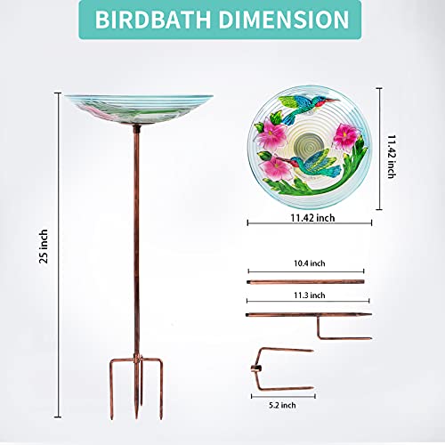 Glass Bird Bath, Garden Outdoor Birdfeeder with Metal Stake, Multi | Birdbaths with metal stand to attract cardinals and blue jays wild birds and beautify outdoor hummingbird gardens decor - color: Multi