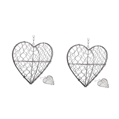 HANABASS 2 Pack Heart Shaped Bird Nesting Material Holder for Wild Birds, Refillable Hummingbird Nest Material Cage, Outdoor Wire Nesting Ball Basket for Garden Yard Decor, Metal Frame Only - color: Brown2, size: 36.5X20CM