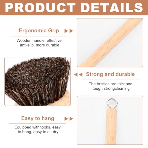 Bamboo Dish Brush with Handle, 3 Natural Bristle Heads | (Horsehair, Sisal, Palm) Replaceable Heads, Wooden Dish Brush for Washing and Cleaning Pot Pan Bowl