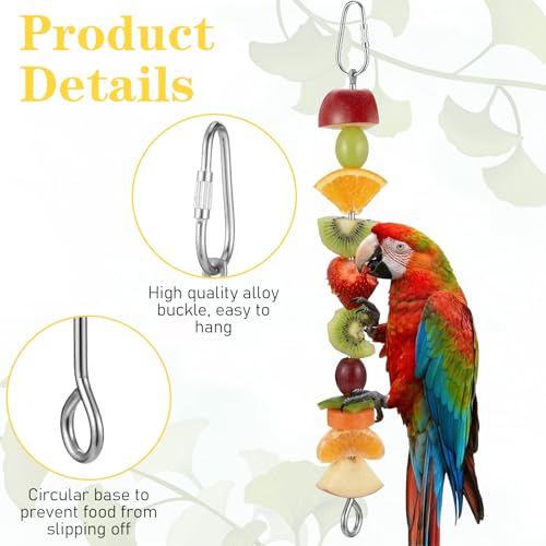 3 Pcs Bird Food Holder, Stainless Steel Bird Feeder for Cage, Parrot Fruit Vegetable Skewer, Parakeet Feeder Toys Cage Accessories, Hanging Foraging Toys for Macaw Parakeet Parrot Budgie Birds