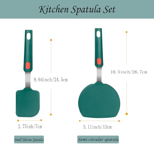 2Pcs Silicone Spatula Turner,Wide Pancake Spatulas utensils set for cooking,Heat Resistant Non-Stick Kitchen Use s for Flipping Pancakes, Omelettes, Fish,Dishwasher Safe.(Green) - color: Set of 2 Green