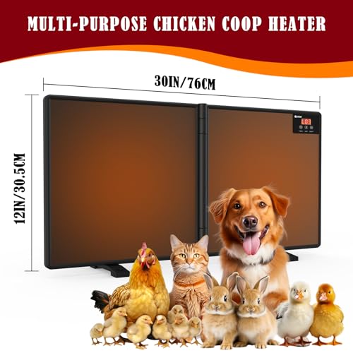 Chicken Coop Heater for Winter with Remote APP Control, 30''x12'' Large Foldable Chicken Heaters Warmer Inside Coop with Adjustable Timer Temp, 180W Safe Flat Panel Radiant Heater for Chickens Coops - color: Black 2G-APP