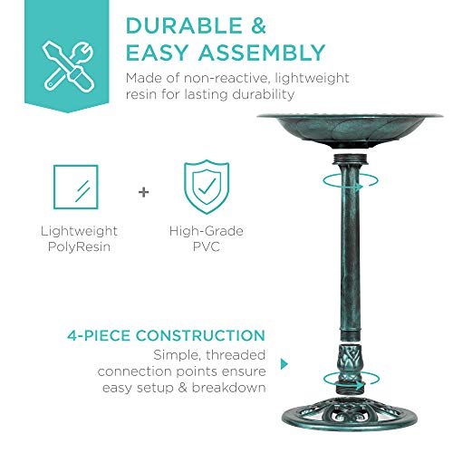 Best Choice Products 28in Pedestal Bird Bath, Vintage Outdoor Resin Accent Decoration w/Fleur-de-Lis Accents - Green - color: Green