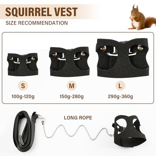 3Pcs Rat Harness and Leash, Small Animal Training Walking Vest Leash Adjustable Traction Rope Strap for Squirrel Gerbil Chinchilla Rat (Black) - color: Black