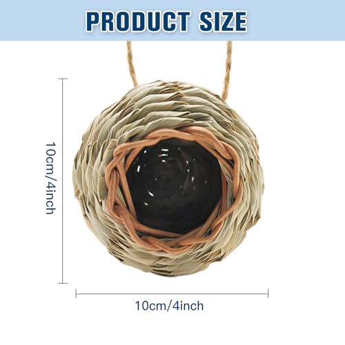 WDEFUN Humming Bird Houses for Outdoor Hanging, Natural Grass Bird Hut,Hand Woven Hummingbird Nest,Wren Finch Bird House for Garden Window Outdoor Home 4 Pack - size: ball shape 4 pcs