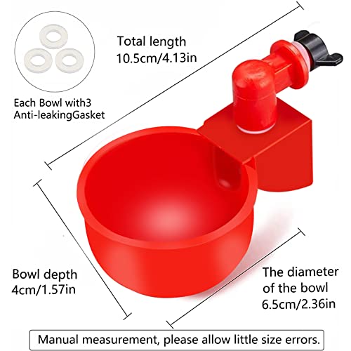 Chicken Water Cups 6 PCS Automatic Watering Cup 3/8 Inch Filling Waterer Poultry Drinking Bowl for Duck Rabbit Feeder with Drill Bit