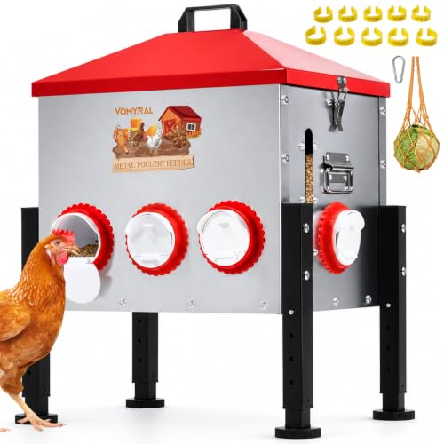Automatic Chicken Feeder, 55LB Large Metal Poultry Feeder with 8 Ports | No Waste Metal Rat Proof Design With View Window And Adjustable Legs For Chickens, Ducks & Geese. Ideal Chicken Coop Feeder - size: 8 Ports - Max 55 lb