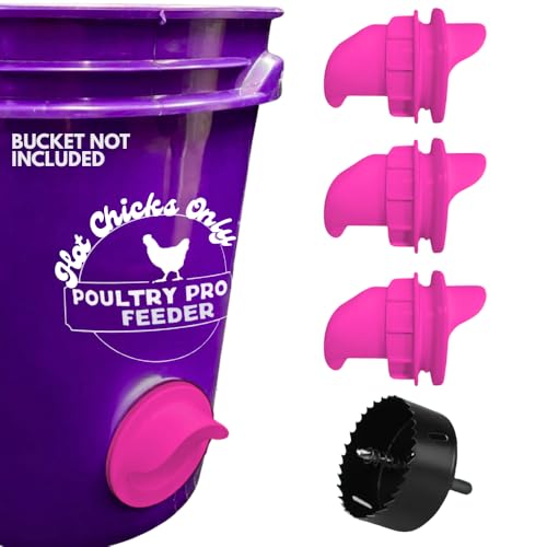Poultry Pro Hot Chick Feeder Kit, Weatherproof, 3 Ports & Hole Saw | As Seen on Shark Tank, Gravity Fed Chicken Feeder, for Buckets, Barrels, Bins & Troughs, Poultry Feed (Bucket Not Included) - style: Hot Chick Feeder Kit
