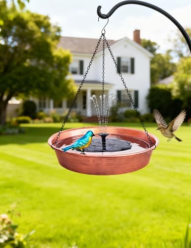 Hanging Bird Bath for Outside, 11.5” Antique Copper Metal Birdbath Bowl & Feeder with Black Chain for Outdoor Garden Yard Decor (0.7 Gallon) - color: Antique Copper Finish
