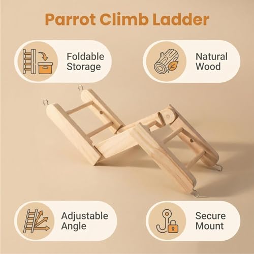Flexible Wooden Bird Ladder Climbing Toys, Adjustable Pet Cage Accessories Stairs & Platform Enrichment Toy for Parakeets, Parrots, Cockatoo & Lovebirds, Rats, Chipmunk, Gerbil, Mice
