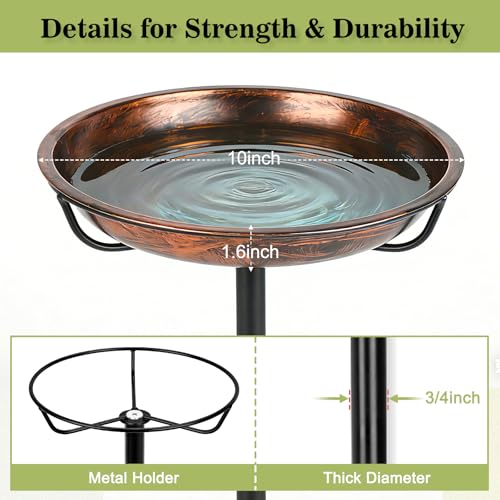 Gtongoko 10" Dia Bowl Small Metal Bird Bath for Outside Heavy Duty, 29" Height Bird Feeder Birdbaths for Outdoors, Garden Bird Bath Bowl with 5-prongs Base - size: 10″ dia, 1.6″ depth bowl