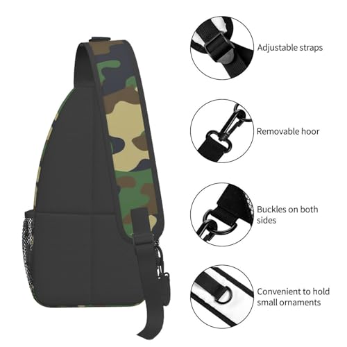 Green Brown Camo Sling Backpack Crossbody Shoulder Bag Chest Bag Travel Chest Pack Casual Daypack For Women Men Hiking Sports Working - color: Black9