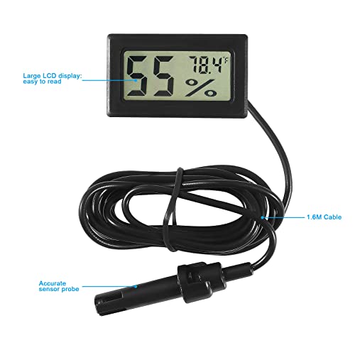 4 Pcs Mini Digital Hygrometer Thermometer Gauge with Probe TPM-10 LCD Display Temperature Fahrenheit Humidity Meter for Incubator Reptile Plant Terrarium Humidor Guitar Case Greenhouse - color: Black 4PCS