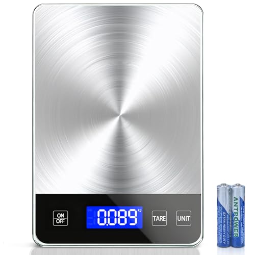 Food Kitchen Scale, 33lb Food Scale Precisely Measures Grams and Ounces for Baking and Cooking, 304 Stainless Steel Kitchen Scale for Food with LCD Display, Batteries Included - style: Battery / 33lbs