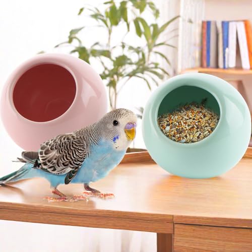 2 Pack Bird Feeder Ceramic Anti-Spill Food Bowl for Bird Parrot Cockatiel Parakeet Conure Finch Hamster Guinea Pig Gerbil Small Animals (Red and Green)