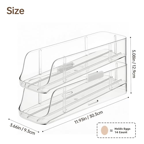 PAVSTINE 2-Tier Auto Rolling Egg Holder for Fridge, Clear Egg Dispenser | Stackable Egg Container, Holds Up To 14 Eggs Tray, Fits Kitchen Countertop/Refrigerator/Cabinet Storage Organizer - size: 2-Tier