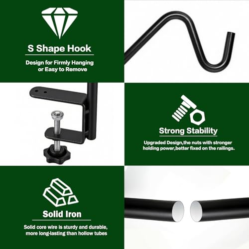 15 Inch Deck Hooks Hanger for Railing 2 PCS, 360° Swivel Adjustable | Heavy Duty Solid Shepherds Hooks for Outdoor Hanging Plants, Deck Hook for Bird Feeder, Railing Plant Hanger Bracket Outdoor - size: 15Inch -2PCS