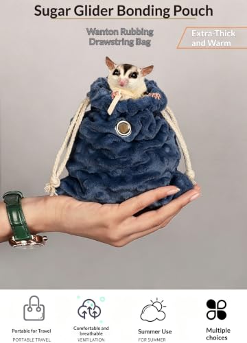 Sugar Glider Bonding Pouch Warm Travel Carrier Hamster Nest & Strap (Pink) | Extra-thick plush carrier for sugar glider & hamster. Features multi-hole ventilation, ideal for short travel with small pets - color: Pink