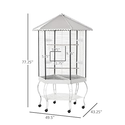 PawHut 44" Hexagon Covered Canopy Portable Aviary Flight Bird Cage With Storage | Hexagon