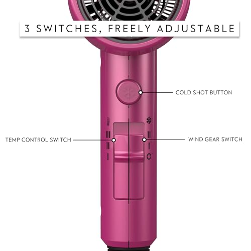 AINA Hair Dryer with Diffuser,Comb Full-Featured Blow Dryer 110V(Neon Pink) | 3 Heat/2 Speed;Cold shut button;Lightweight;Compact Size;High Temp;Low Airflow;Same Results;Less Expense - color: Neon Pink, size: 4 Piece