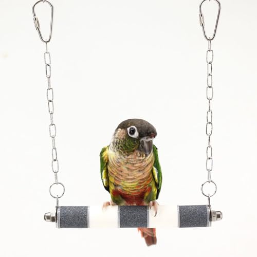 Ceramic Claw Grinding Perch for Cockatiels & Small Birds, Removable Bird Perch with Stainless Steel, Nail File Perch, Beak Trimmer & Comfortable Cage Stand for Parakeets, Conures (#1, 0.8" W x 7.8" L)