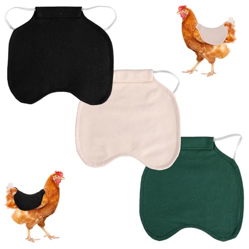 Gosknor 3pcs Chicken Saddle for Hens, Comfortable Hen Aprons Chicken Back & Side Protector Outdoor Poultry Feather Protector Accessories (Green, Black, Khaki)