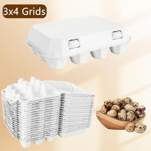 50 Pack Quail Egg Cartons, 3x4 Dozen Quail Egg Carton, Blank Natural Pulp Quail Eggs Container Holder Reusable for 12 Count Quail Egg Carton Storage Tray for Refrigerator
