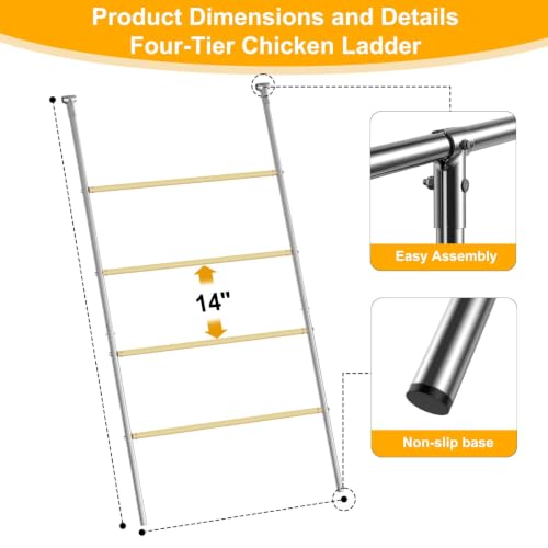 Chicken Perch for Coops Chicken Roosting Bars Poultry Roost Stand | Chicken Run Ladder Galvanized Iron Frame with 4-Tier Solid Wood 42''x 54.5'' for 10/12 Chickens Easy Assembly Outdoor Use - color: Silver, size: 55.0"L x 40.5"W x 1.0"H